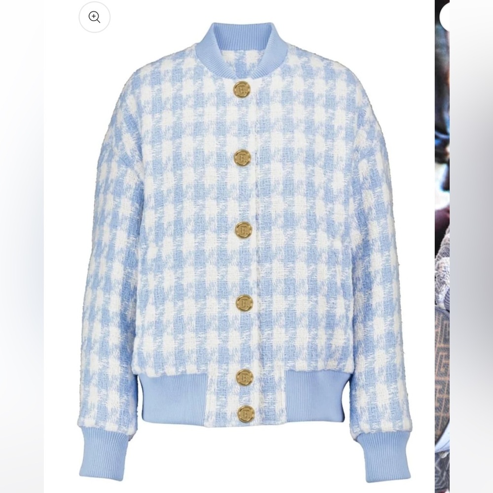 NWT Balmain Light Blue Tweed Bomber Jacket - Picture 11 of 12